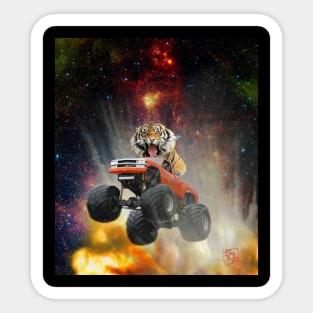 Snarling Tiger Jumping a Monster Truck Through an Explosion GERRRRR Sticker